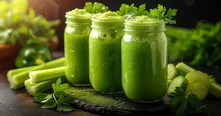 The Invigorating Taste of Celery Smoothies Crafted in Clear Glass Jars