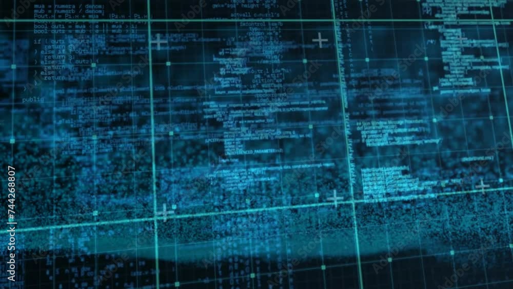 Poster animation of digital data processing over grid background