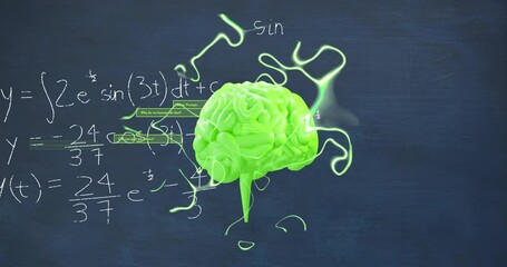 Animation of neon shapes over mathematical equations and brain - Powered by Adobe