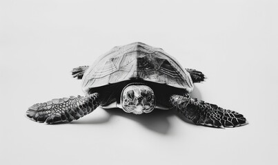 Black and white image of a tortoise on a white background.
