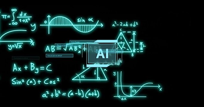 Animation of ai text over mathematical equations and figures