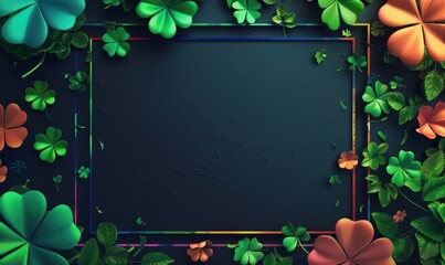 St. Patrick's Day background with clover leaves. Space for text. Card template. - obrazy, fototapety, plakaty