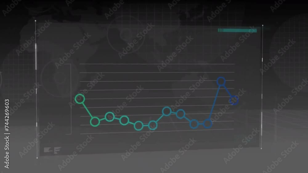 Poster animation of financial data processing over dark background