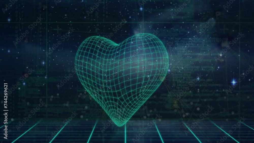 Poster animation of heart and data processing over grid