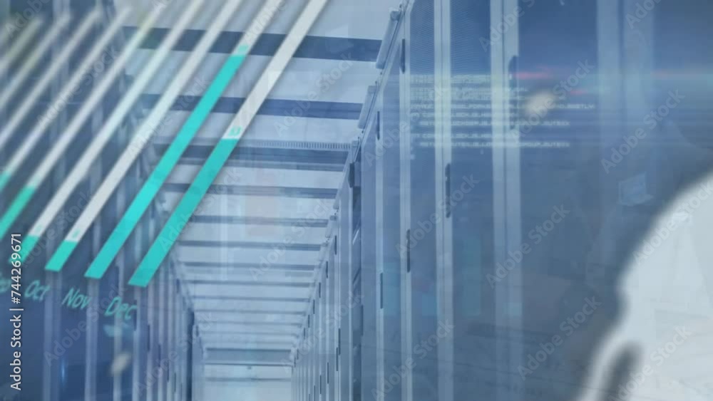 Poster animation of data processing over server room