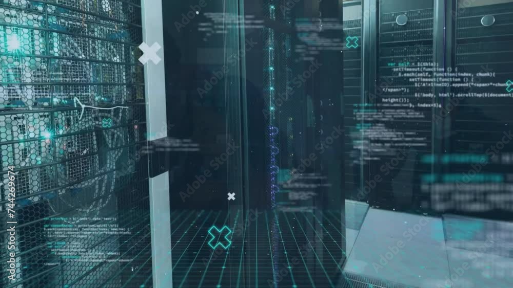Poster animation of data processing over server room