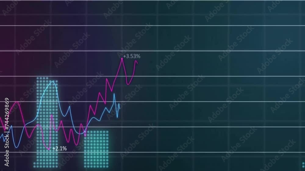 Aufkleber animation of financial data processing on black background