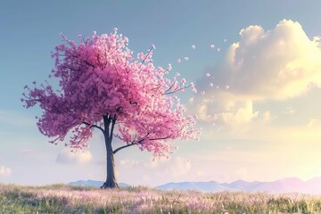 Spring nature scene with a pink blooming tree Symbolizing the beauty and renewal associated with easter - obrazy, fototapety, plakaty