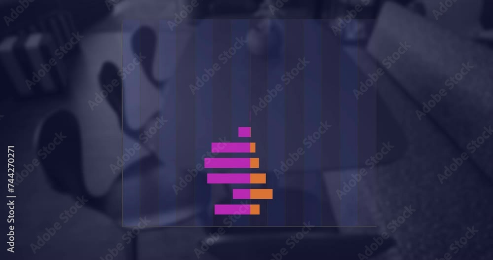 Poster animation of financial data processing over empty office