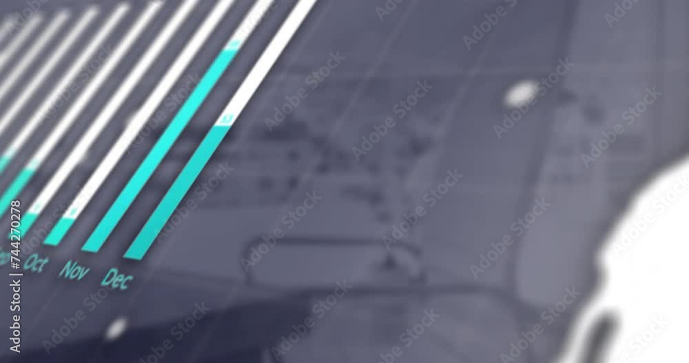 Poster animation of financial data processing over empty office