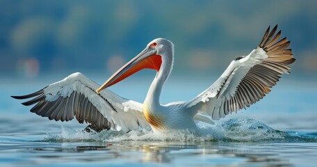 Fototapeta na wymiar A Pelican in Flight, Wings Spread Wide, Hunting in the Wild Under a Clear Blue Sky
