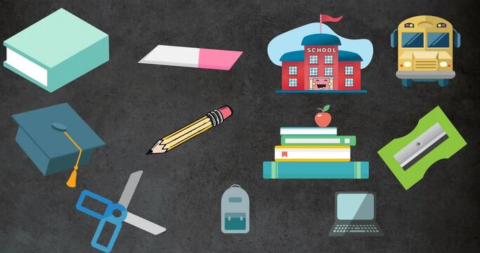 Animation of board over school items icons