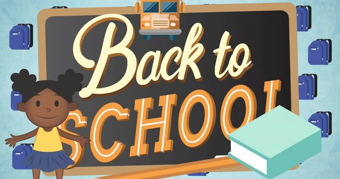 Animation of back to school text over school bags icons