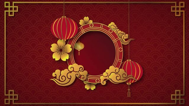 Animation of chinese traditional decorations over black background