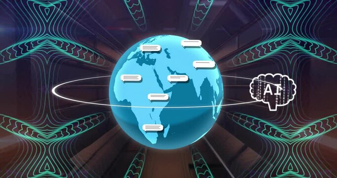 Animation of ai data processing over globe