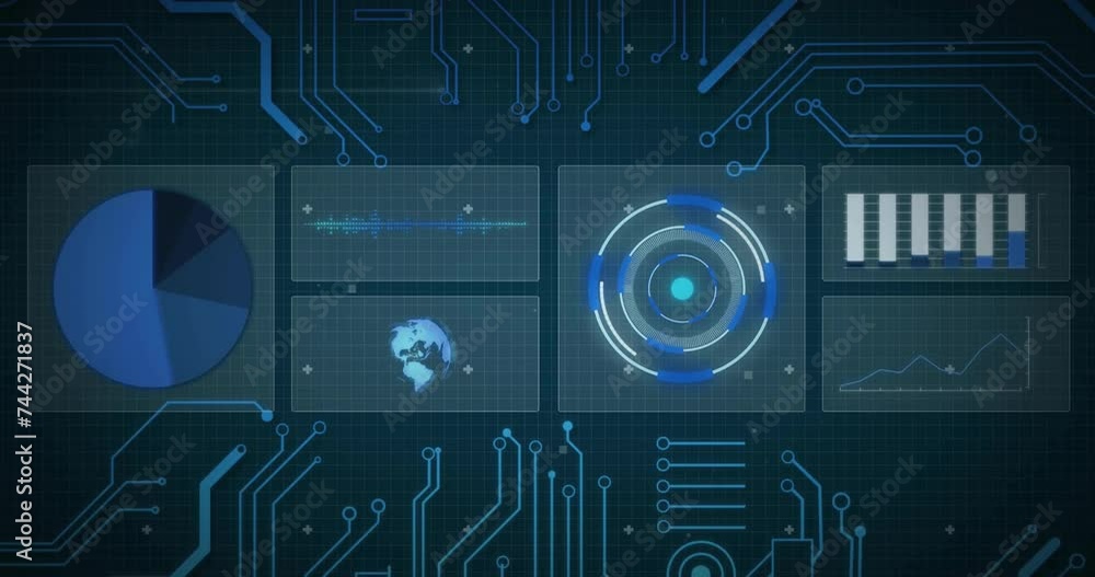 Poster animation of digital data processing over computer circuit board