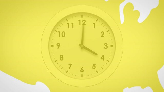 Animation of clock moving over country silhouette