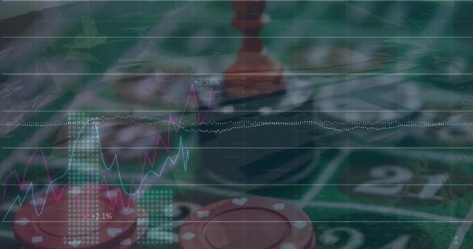 Animation of digital data processing over casino chips on board