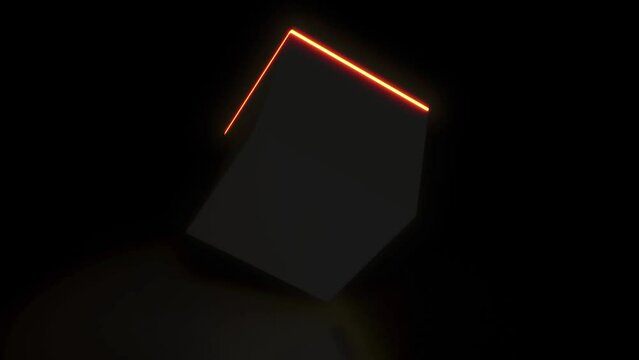 Color led light black cube on mirror surface intro
