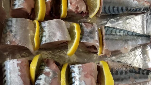 Sea fish mackerel for baking in foil