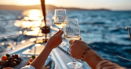 A Couple’s Toast Amid the Ocean's Embrace on a Deluxe Yacht