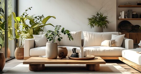 Contemporary Calm - A Minimal Living Room Enhanced by the Warmth of a Wooden Coffee Table