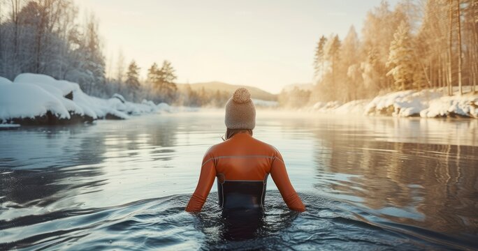 Chilled Challenge - A Mature Woman's Winter Swim in the Freezing Waters of an Icy Lake