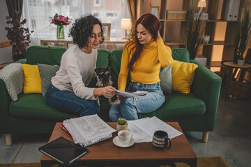 young woman student with mentor professor study at home prepare exam