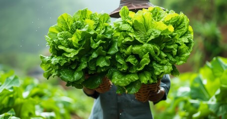 Lettuce Farmers Carrying Their Freshly Picked Vegetables with Care
