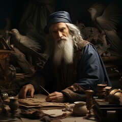 Illustration of Leonardo Da Vinci, famous Italian painter