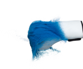 Boxing punch through Blue Sand, concept of competition challenge of leader business man or teamwork, winning leadership strategic plan and risk management team player