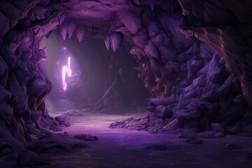 Purple cave rock curve. Cavern interior. Generate Ai