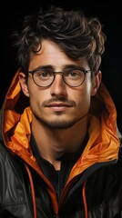 Fototapeta premium Portrait of a young man wearing glasses, Mexican Latino