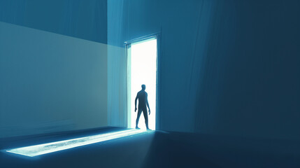 Man Standing in Doorway of Dark Room