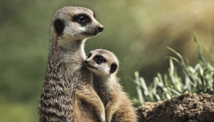 Fototapeta premium Meerkat mom and her baby suricata