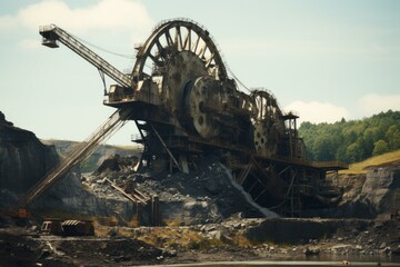 Quarry machinery mine iron. Open rock. Generate Ai