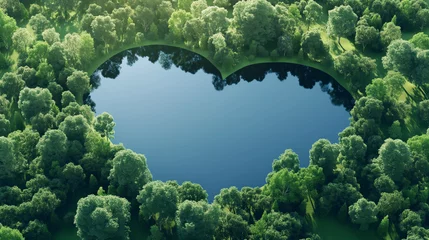 Zelfklevend Fotobehang Heart Shaped Lake Surrounded by Trees © mattegg