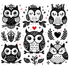 Set of owls - cute owl, happy owl - vector 