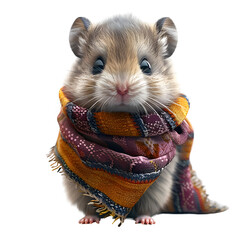 A 3D animated cartoon render of an adorable hamster wearing a colorful bandana.