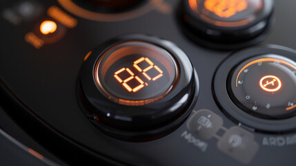 A closeup of the digital display on a crockpot showing the time and temperature settings.