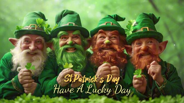 Cheerful St. Patrick's Day Greeting Animation: Leprechauns in a Variety of Poses and Feelings, Enhanced by Bright and Lively Colors