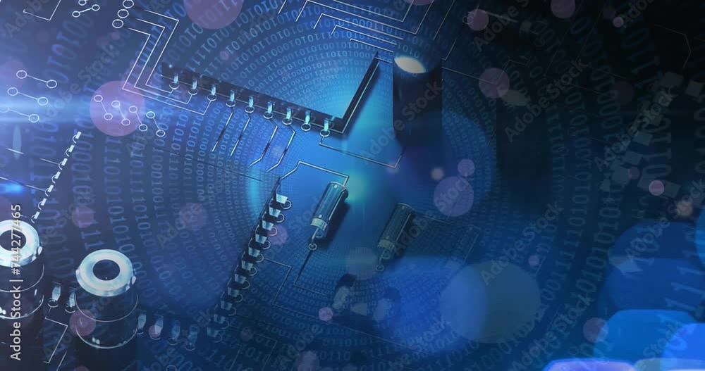 Poster animation of light spots over computer circuit board