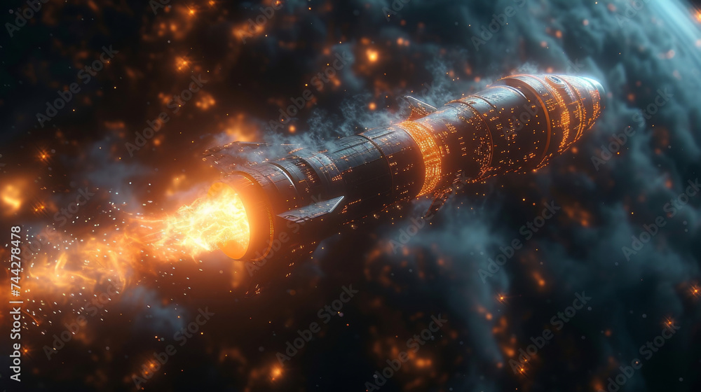 Poster rocketing towards prosperity a rocket ship blasting off into space serves as a visual metaphor for t