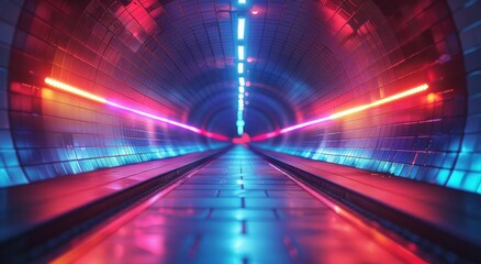 Amidst the darkness of the night, a mesmerizing line of neon lights guides us through a tunnel, as if beckoning us towards a dazzling laser-lit end