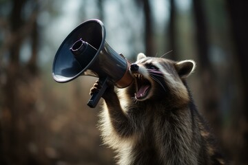 Cute raccoon megaphone. Cute funny audio. Generate Ai