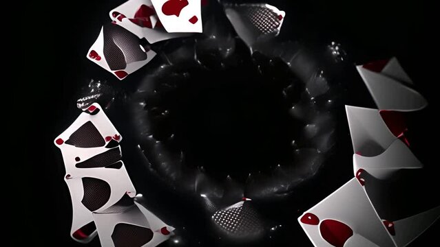 Circle of Playing Cards on Black Background Generative AI
