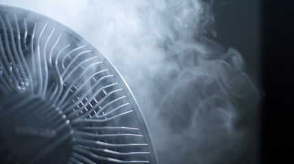 A misty fog forming around the coolers fan blades bringing a natural humidityfree coolness to any room.