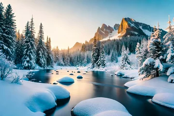 Photo sur Plexiglas Bleu winter landscape with snow covered trees
