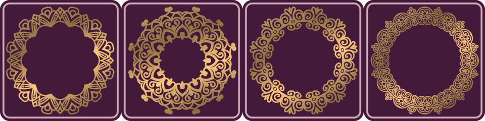 abstract mandala circle, golden coloring mandala frame.