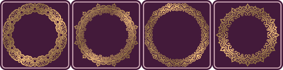 abstract floral frame golden coloring elements set.